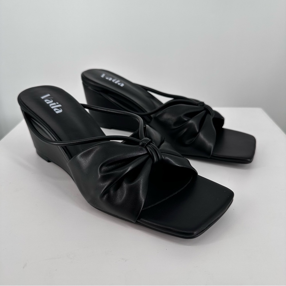 Vaila Shoes Women's Olivia Knotted Slide Wedge Sandals in Black size 10 NEW